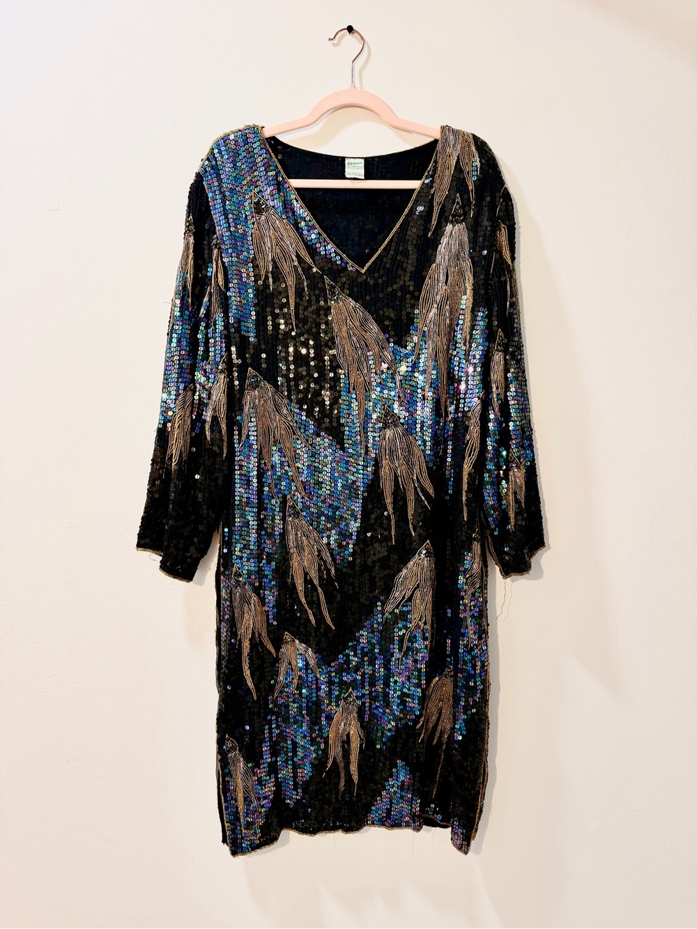 VTG 80's Heavily Beaded Dress By Gunit 100% Silk Made in India GLAM bold Sequins